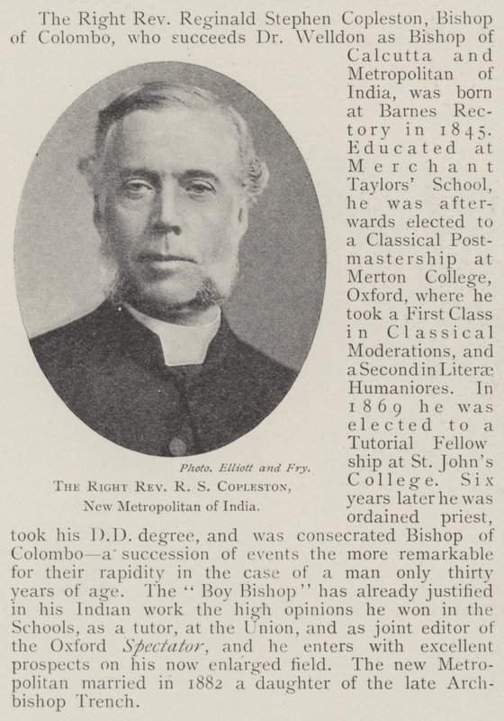 右牧师RS Copleston，印度新大都会 作者 英国摄影师