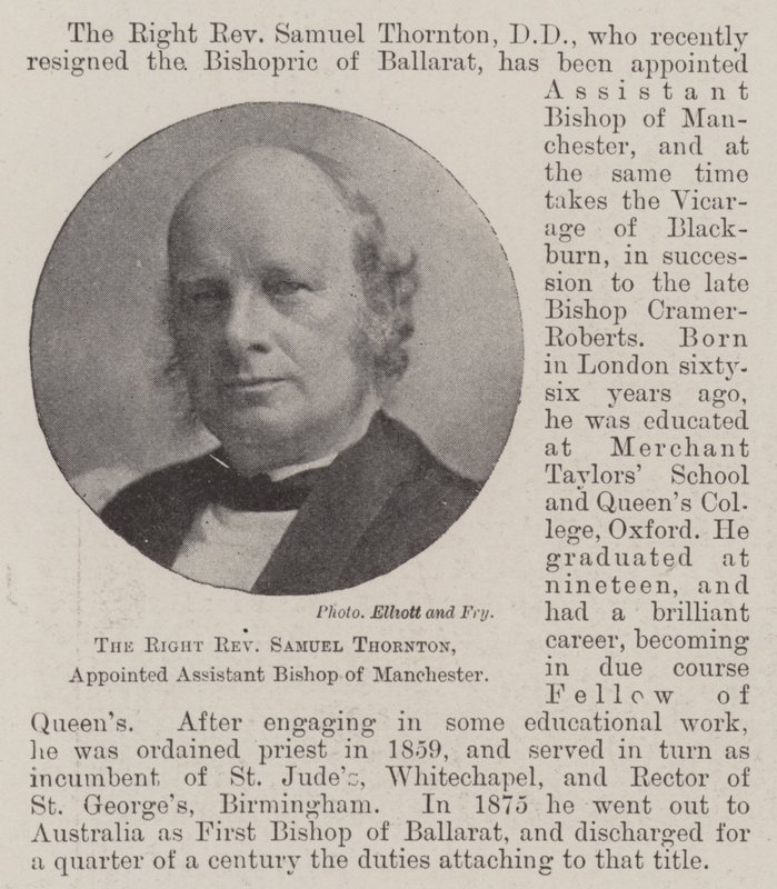 正确的牧师Samuel Thornton，被任命为曼彻斯特助理主教 作者 英国摄影师