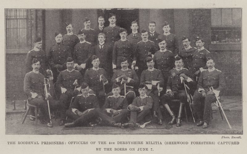 罗德瓦尔囚犯，第四德比郡民兵（Sherwood Foresters）军官于6月7日被布尔人俘虏 作者 英国摄影师