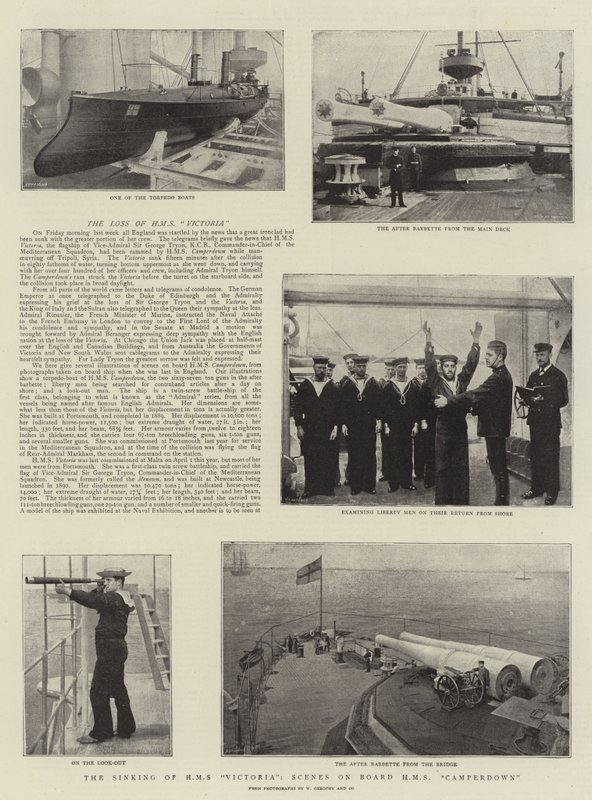 维多利亚HMS的沉没，HMS Camperdown上的场景 作者 英国摄影师