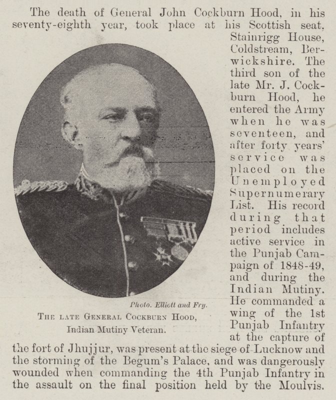 已故的将军Cockburn Hood，Indian Mutiny退伍军人 作者 英国摄影师