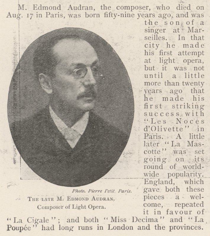 已故的M Edmond Audran，Light Opera的作曲家 作者 英国摄影师