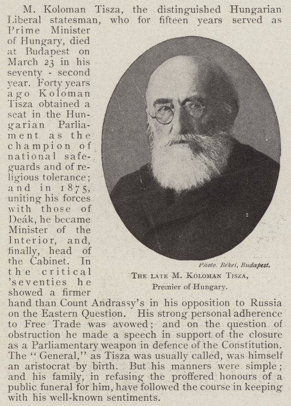 已故的M Koloman Tisza，匈牙利总理 作者 英国摄影师