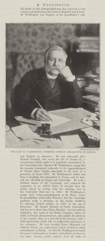 已故的M Waddington，前法国驻伦敦大使 作者 英国摄影师