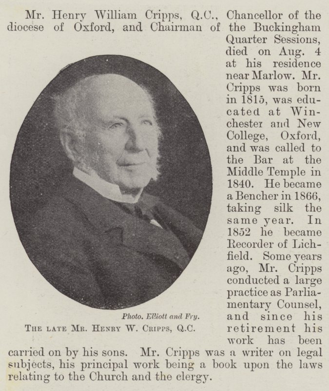 已故的Mr Henry W Cripps，QC 作者 英国摄影师