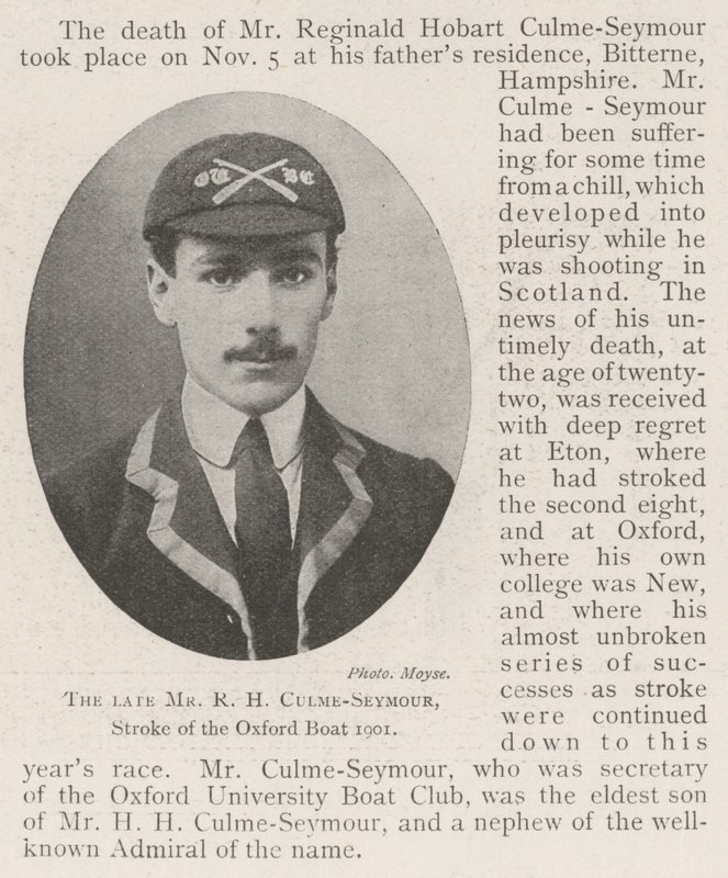 已故的RH Culme-Seymour先生，牛津船1901年的中风 作者 英国摄影师