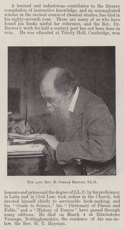 已故的牧师E Cobham Brewer，LLD 作者 英国摄影师