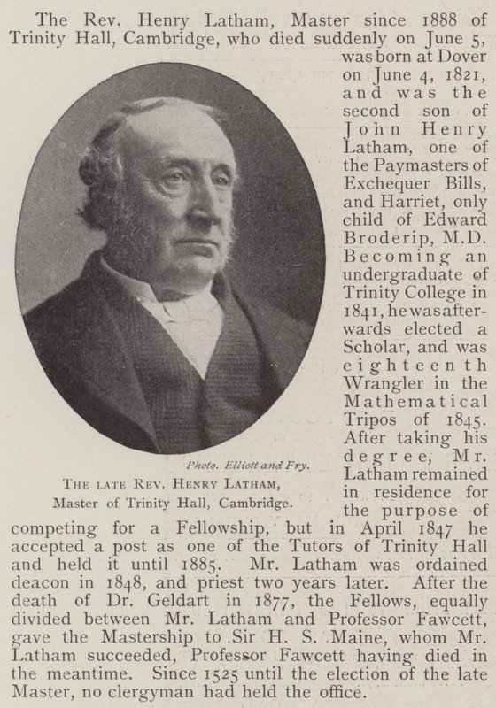 已故的牧师Henry Latham，剑桥大学三一大师 作者 英国摄影师