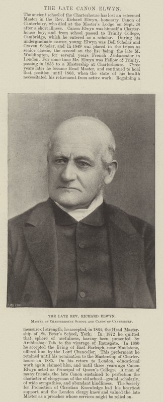 已故的牧师Richard Elwyn，Charterhouse学院的硕士和坎特伯雷的佳能 作者 英国摄影师