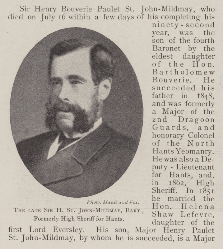 已故的Sir H St John-Mildmay，Baronet，前Hants的高级警长 作者 英国摄影师