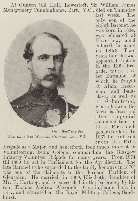 已故的Sir William Cunninghame，VC 作者 英国摄影师
