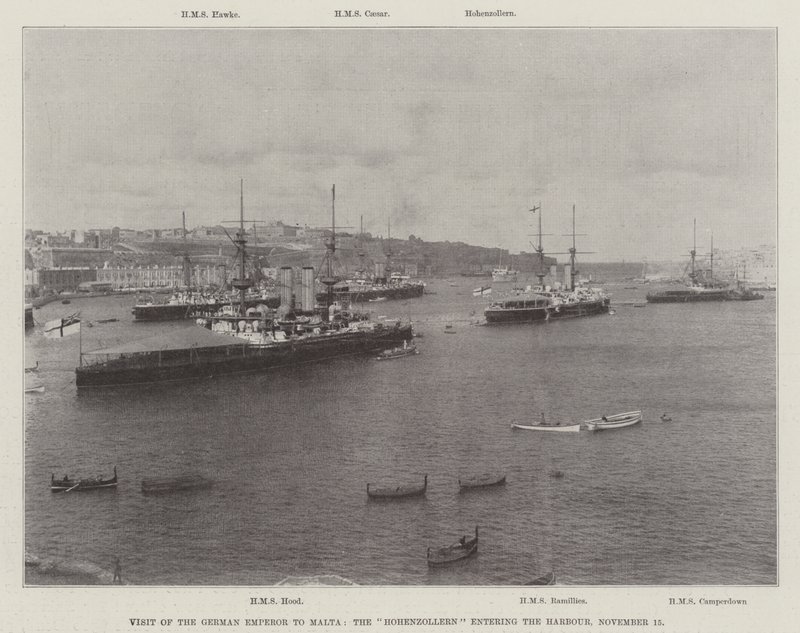 1898年11月15日，德国皇帝访问马耳他，霍亨索勒进入港口 作者 英国摄影师