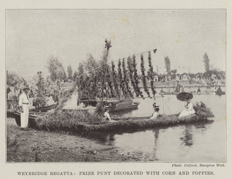 Weybridge Regatta，Prize Punt用玉米和罂粟花装饰 作者 英国摄影师