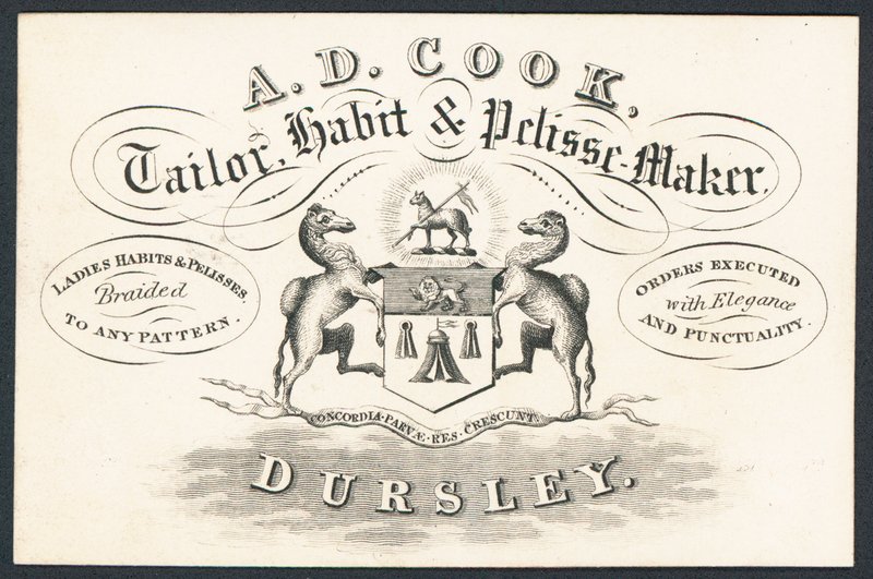 AD Cook，裁缝，习惯和pelisse制造商，贸易卡 作者 英语学校