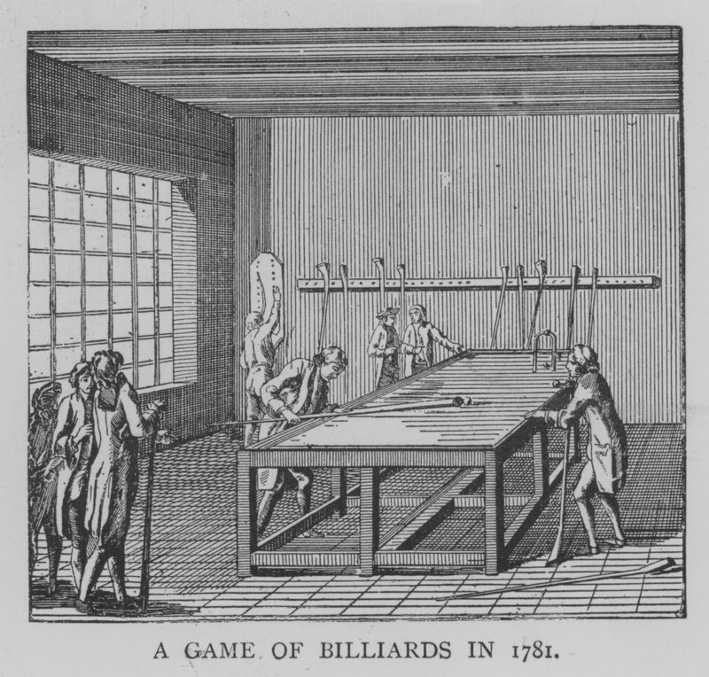 1781年的台球游戏（雕刻）。 作者 英语学校