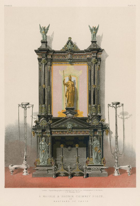 巴黎马尔尚制作的大理石和青铜烟囱装饰（chromolitho） 作者 英语学校