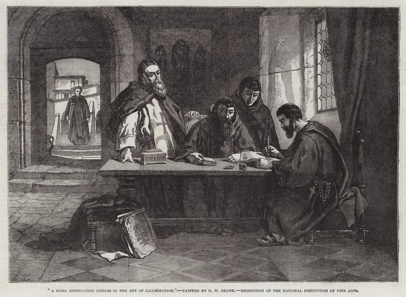 A Monk instructing others in the Art of Illumination (engraving) 作者 英语学校