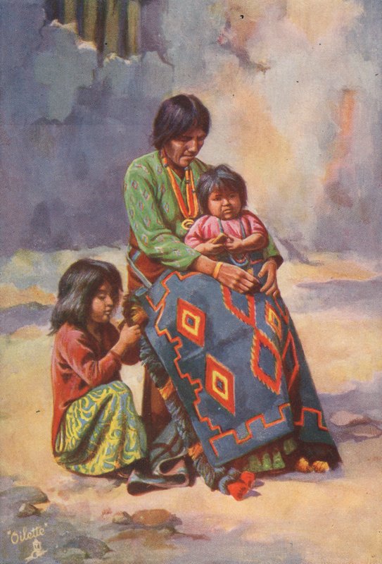 纳瓦霍印第安女印第安人和孩子们（彩色石版画） 作者 英语学校
