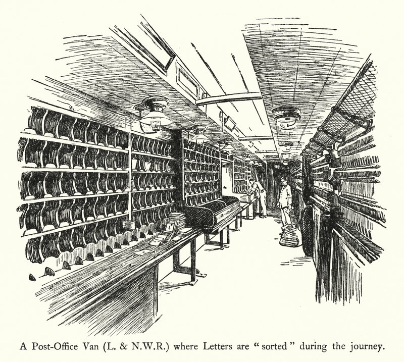 A Post-Office Van, L and NWR, where Letters are "sorted" during the journey (litho) 作者 英语学校