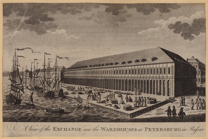 A View of the Exchange and the Warehouses at Petersburg in Russia (engraving) 作者 英语学校