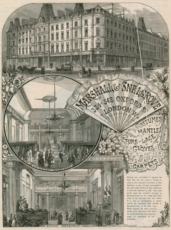 广告为Marshall＆Snelgrove，Silk Mercers，Lacemen，Hosiers，Vere Street，Oxford Street，London 作者 英语学校