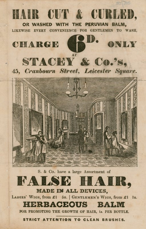 广告为Stacey＆Co.s，45 Cranbourne Street，Leicester Square，London，hair dressers 作者 英语学校