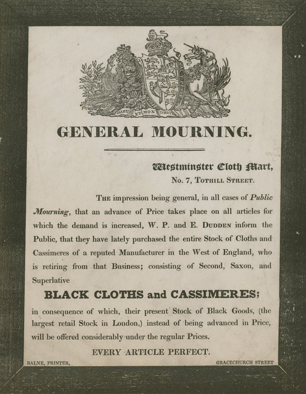 WP和E Dudden，Westminster Cloth Mart，7 Tothill Street的广告 作者 英语学校