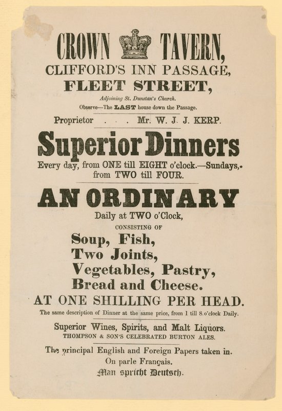 Crown Tavern，Cliffords Inn Passage，Fleet Street，London的广告 作者 英语学校
