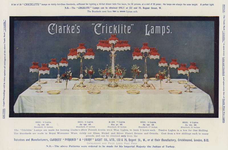 广告，克拉克的“Cricklite”灯（chromolitho） 作者 英语学校