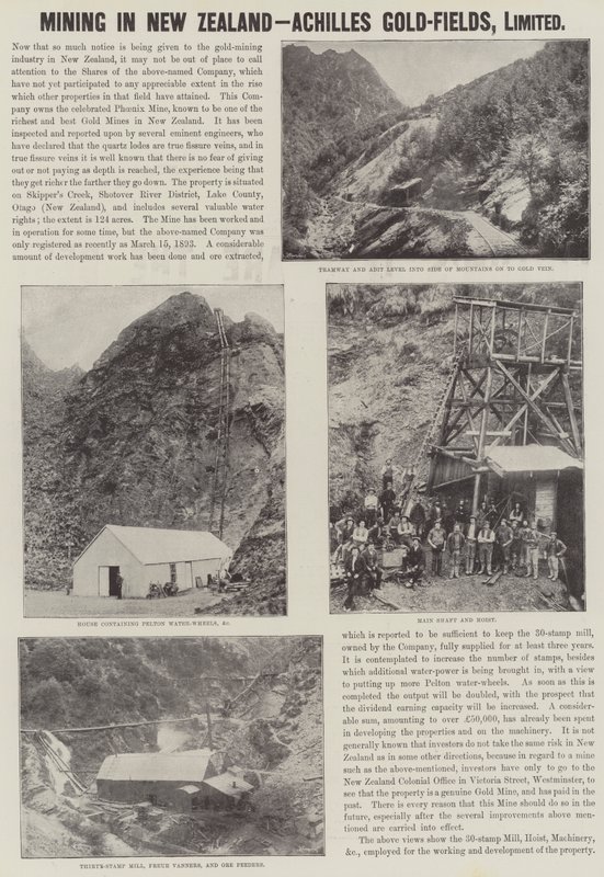 广告，新西兰采矿，Achilles Gold-Fields（雕刻） 作者 英语学校
