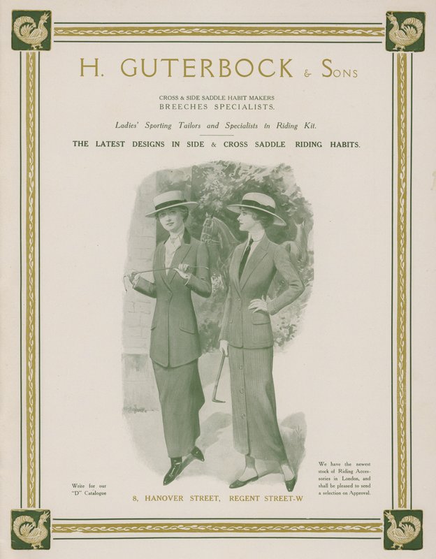 H Guterbock & Sons公司的广告，女式运动裁缝和骑马装备专家（彩色平印）。 作者 英语学校
