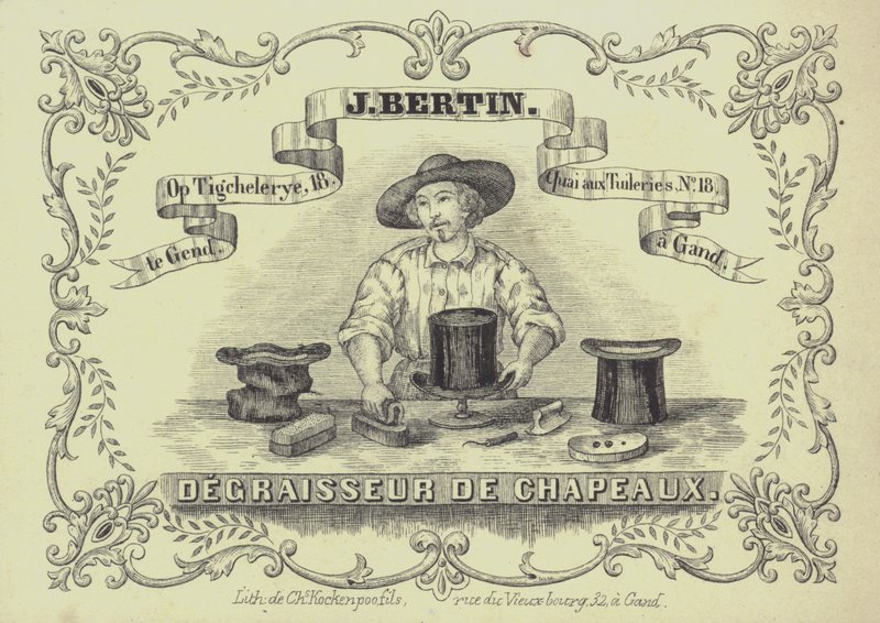 比利时根特帽子清洁工J Bertin的广告（平版）。 作者 英语学校