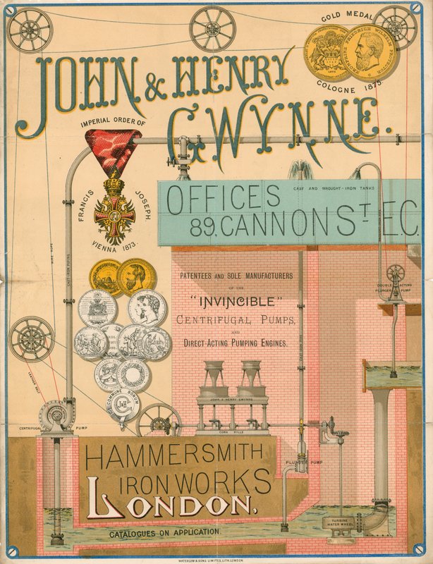 John和Henry Gwynne的广告，89 Cannon Street，London，Invincible离心泵的制造商 作者 英语学校