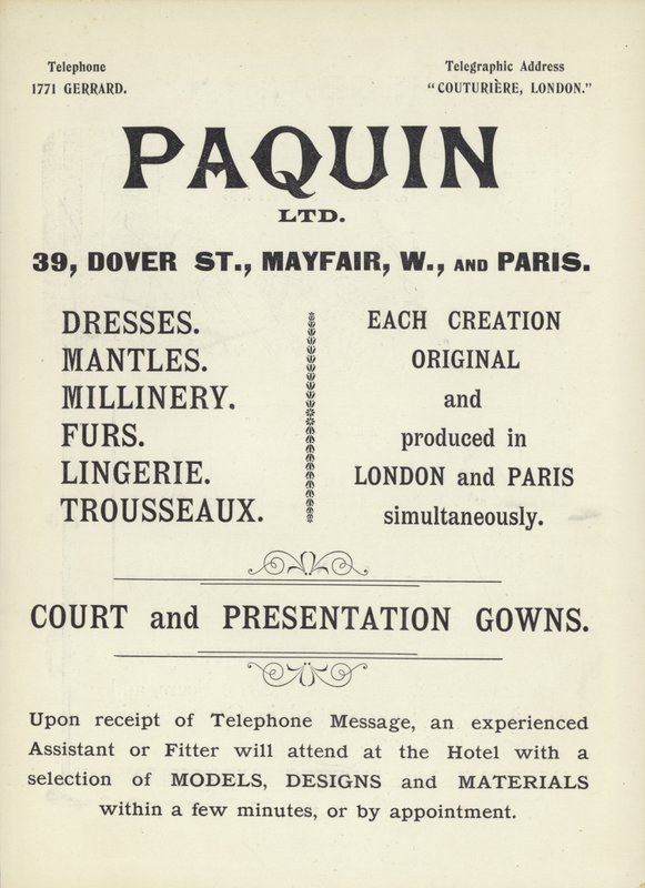 Paquin，服装制造商的广告 作者 英语学校