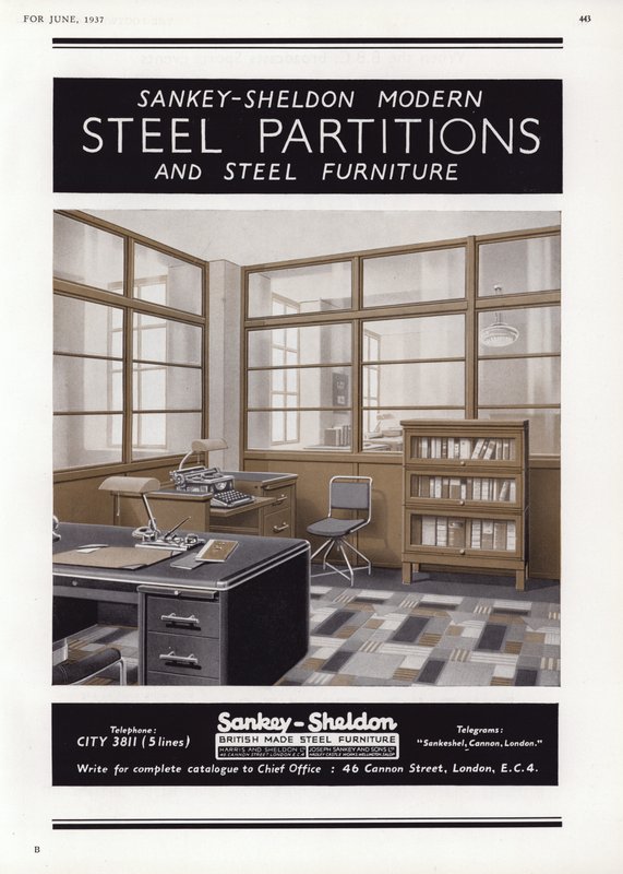 1937年Sankey-Sheldon Steel Partitions的广告 作者 英语学校
