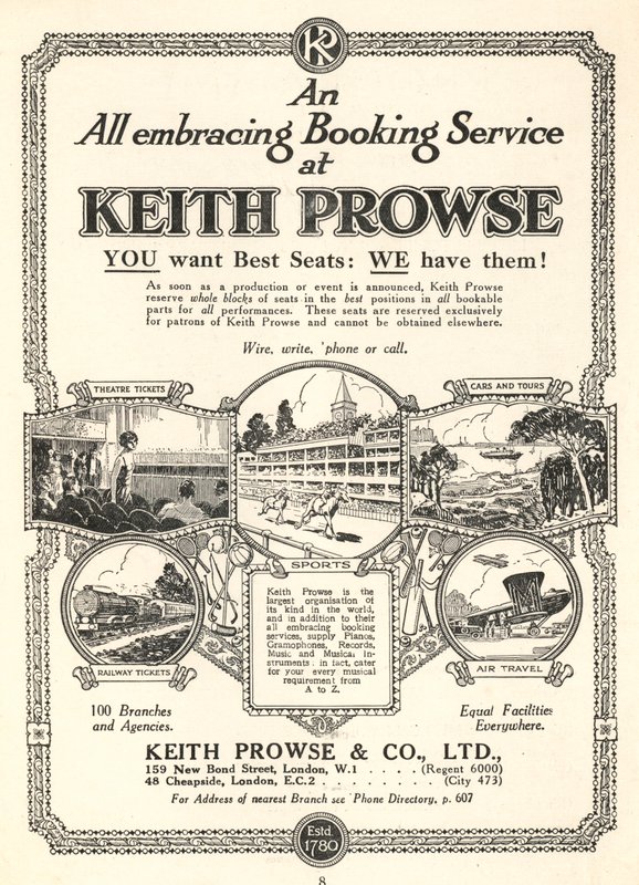 Keith Prowse & Co, Ltd的订票服务广告（平版）。 作者 英语学校