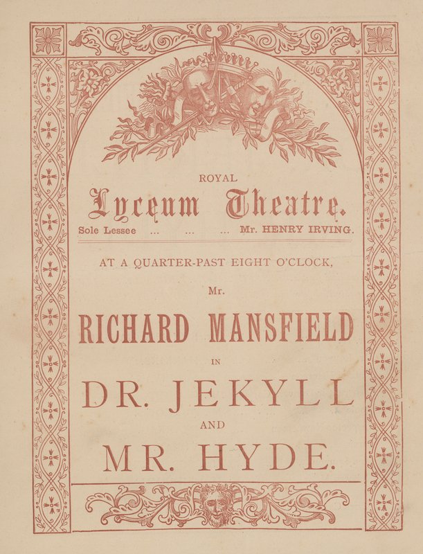 Lyceum Theatre，Jekyll博士和Hyde先生的广告卡由Richard Mansfield主演 作者 英语学校