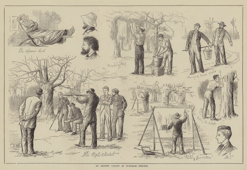 伯纳姆山毛榉的艺术家殖民地（雕版画）。 作者 英语学校