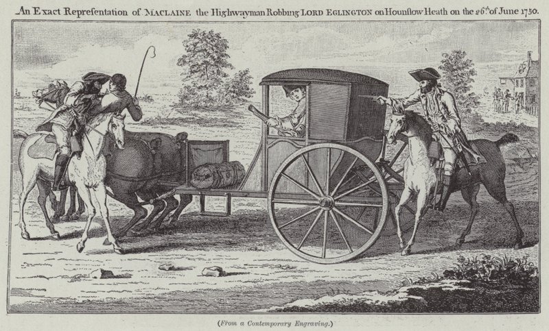 An Exact Representation of Maclaine the Highwayman robbing Lord Eglington on Hounslow Heath on 26 June 1750 (engraving) 作者 英语学校