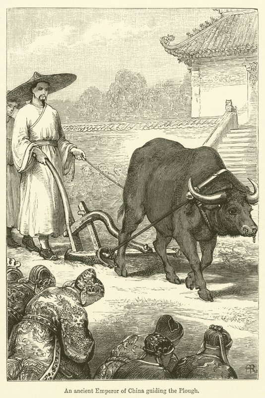 中国古代皇帝在指导犁耕（雕刻） 作者 英语学校