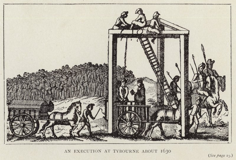 约 1630 年在泰伯恩执行的死刑（石版画） 作者 英语学校