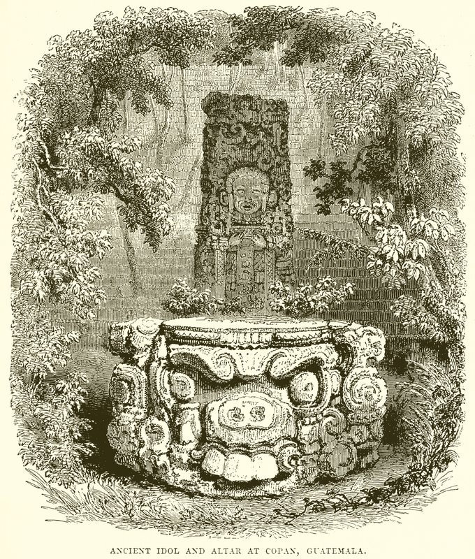 古老偶像和法坛在Copan，危地马拉 作者 英语学校
