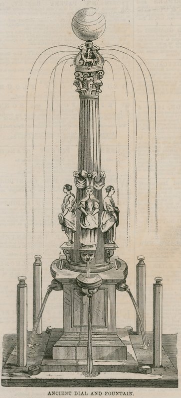 古老的表盘和喷泉，于1656年在伦敦Leadenhall Corner竖立 作者 英语学校