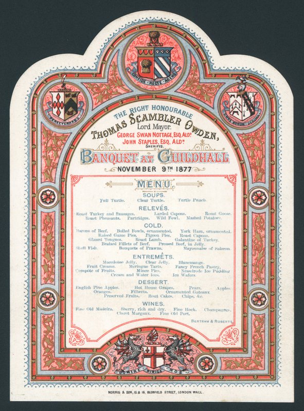 1877年11月9日，Guildhall宴会，菜单 作者 英语学校