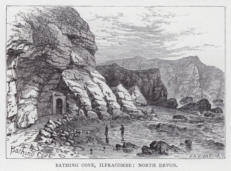 Bathing Cove，伊尔弗勒科姆，北德文郡（雕刻） 作者 英语学校