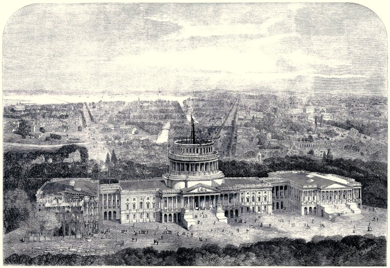 1861年华盛顿市的Birdseye视图，前景中正在建设的国会大厦[数字清理版] 作者 英语学校