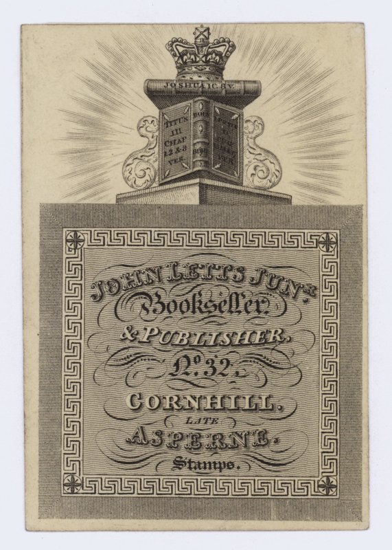 书商和出版商John Letts Junior，交易卡 作者 英语学校