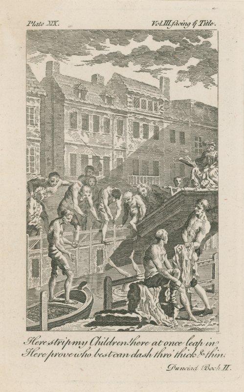 1728年，由Bridewell Bridge在Fleet Ditch沐浴的男孩们 作者 英语学校