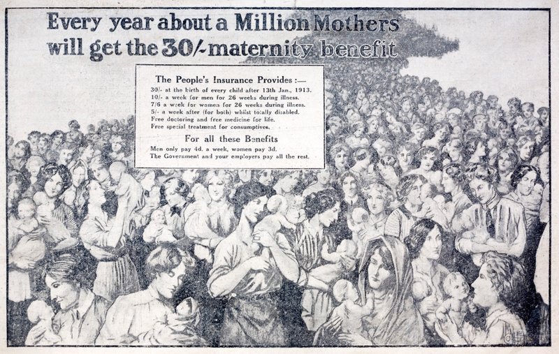 British card promoting maternity benefit paid for by National Insurance introduced by Liberal Chancellor of the Exchequer David Lloyd George (litho) 作者 英语学校