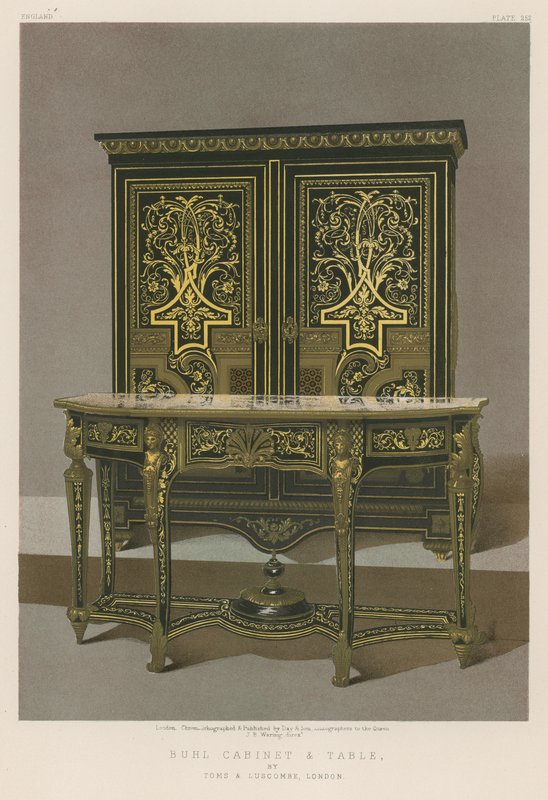 Buhl Cabinet和Table by Toms和Luscombe，伦敦 作者 英语学校